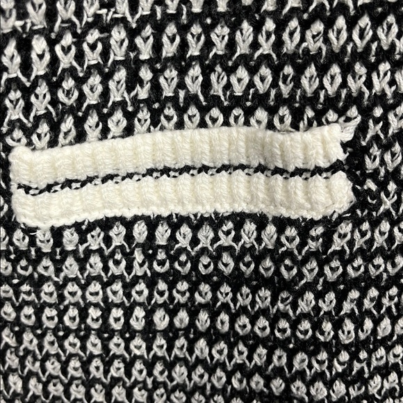 Talbots Womens Mixed Knit Open Front Cardi L Black White Texture Fringe Hemline - Picture 6 of 13